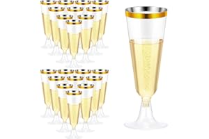 LWAIX Flute da Champagne in Plastica 160ml Bicchieri da Spumante Riutilizzabili per Feste Matrimoni Compleanni Halloween Natale 27Pcs (Oro)