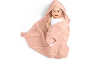 lulumoon Toalla de bebé con Capucha para baño：Toalla con Capucha de algodón Muselina 75x76cm (Naranja Rosa)