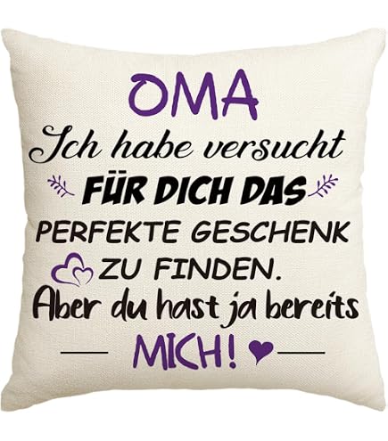 Personalisiertes Oma-Geschenk Kissenbezug – Doppelseitig Bedruckt, 45x45 Cm, Mit 2 Taschen