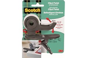 Scotch Dévidoir de Ruban Clip&Twist C19, Gris, Rechargeable + 1 Rouleau de Ruban invisible Scotch Magic, 19 mm x 8,89 m - Idéal pour le Bureau et la Maison