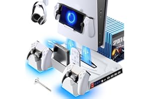 Fenolical Stazione di Ricarica Rapida USB per Controller PS5, Adattatore AC 5V/3A, Accessori Ricarica Doppia Playstation5 Stile Cane Elettronico con Indicatore LED-Arancione