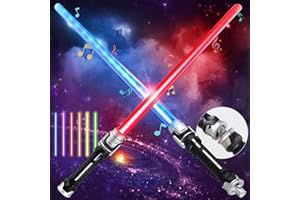 HELOVGE Sabre Laser pour Enfants, 2 Pièces Lightsaber 7 Couleurs Epées Laser à LED avec Son Sabres Laser Télescopiques 2 en 1 Sabre Laser pour Enfants Adultes Cosplay Party, Articles de Fête