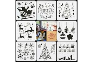 Kungfu Mall 8PCS Christmas Stencils Template Different Christmas Style Stencils for Christmas Decoration 5x5 inch