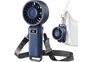 Diveblues Ventilador de Mano Turbo Portátil, 100 Velocidad, Flujo de Aire Potente de 7,4 m/s, Mini Ventilador Plegable 180° 4-en-1 para Mano, Cuello o Mesa, Recargable para Verano, Viajes y Exterior