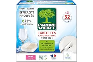 L'Arbre Vert Tablettes Lave Vaisselle Tout En 1 - Ecolabel - 91% d'ingrédients d'origine naturelle - 32 Doses