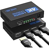 HDMI Splitter 1 Input 4 Output 4K with EDID HDCP HDR 3D, HDMI Signal Multiplier for PC, Laptop, HDTV - 1 Source to 4 Displays