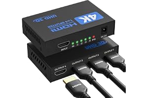 4K HDMI Splitter 1 Ingång 4 Utgångar med EDID HDCP HDR 3D, 4-Vägs Distribution för PC, Laptop, HDTV, Projektor, 4-Port Splitt