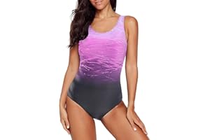 Aleumdr Womens Gradient Color X Back Swimming Costume Ladies Round Neck One Piece Swimsuit