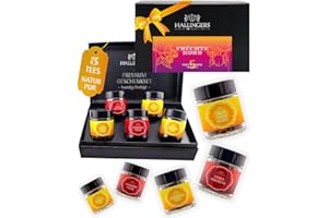 ‎HALLINGERS GENUSS MANUFAKTUR Hallingers Genuss Manufaktur Tee Geschenkset – 5 Sorten Premium loser Tee im Glas in edler Geschenkbox, veganes Tee Set "Früchtekorb" Probierset, Geschenkidee für Frauen & Männer, auch zu Weihnachten