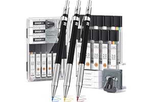 FOUR CANDIES FourCandies - 3 penne meccaniche da 2 mm, con custodia, con 120 ricariche in grafite (HB 2H 2B 4B color), 4 erasers, Sharpener, Drafting Pencil per Drawing, Sketching