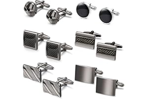 DIAMDAY Dimaday 6 Paia Gemelli per Uomo Gemelli Classici Gemelli da Uomo Camicia da Smoking Gemelli per Matrimonio Sposo Affari Argento Gemelli Neri Set Regalo del Padre