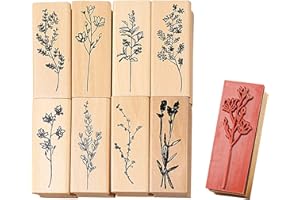 TAFACE 8 sellos de madera, sellos de madera vintage, juego de sellos con estampado de flores, accesorios de manualidades, reutilizables, adecuados para álbumes de recortes, diarios, álbumes de fotos