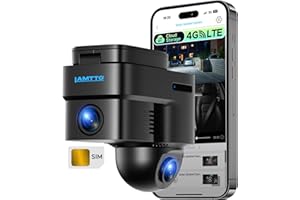 LAMTTO Dash Cam Cellulaire 4G LTE (Avant) – Visualisation en Direct à Distance, GPS Localisation, Alarme Vidéo d'Événements, Téléversement Cloud, Camera Surveillance Voiture avec 24H Mode Parking, OBD