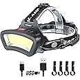 DARKBEAM Headlamp Rechargeable Helmet Light USB Head Torches for Hard Hat LED Super Bright Head Torch Red Light Outdoor Work Light Battery Powered, Car Maintenance, Construction, Working 7-14h