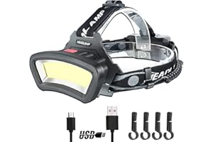 DARKBEAM Lampade da testa frontale COB Proiettore LED con luce rossa Ricaricabile tramite USB 2000 lumen Durevole Manutenzione dell'auto e costruzione notturna - Incluse batterie Durata 7-14 ore