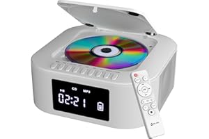 KLIM Boombox E1 - Reproductor de CD portátil - Bass Boost con Subwoofer - Radio FM y batería Recargable - Bluetooth, MP3, AUX, CD, USB - Radio CD portátil con Mando - Blanco