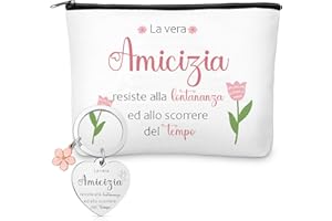 Xuniea Set di Regalo per Amica e Sorella Includere 1 Borsa per Cosmetica in Tela 1 Portachiavi con Fascino di Fiori Rosa Portafortuna Amicizia Regalo per Compleanno Giorno del Ringraziamento Natale