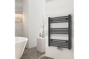 EMKE Badheizkörper Gerade 750x600 mm - Handtuchheizkörper mit Mittelanschluss, Effizienter Handtuchwärmer Handtuchtrockner Heizkörper für Bad, Anthrazit, 337W