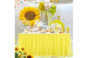 Htper Yellow Tulle Table Skirts for Baby Shower, Table Decoration Tutu Table Skirt for Cakes, Birthday, Christening, Wedding Tables, L427 x H76 cm