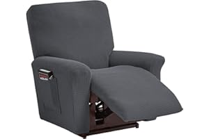 Topchances Zestaw 4 pokrowców na krzesła, rozkładane, aksamitne, rozciągliwe, na boczną kieszeń, pokrowiec na fotel z uszami, na sofę w salonie (odchylane, ciemnoszare)