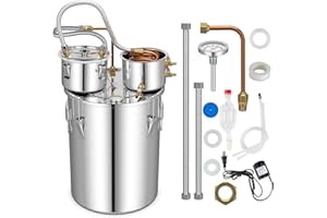 TANGZON Moonshine Still Distiller, 3 Pots 5 Gal 22L/8.5 Gal 38L Stainless Steel Water Alcohol Spirits Wine Making Boiler with Copper Pipe, Thermometer & Pump, Home Brewing Kit for Whisky Brandy (38L)