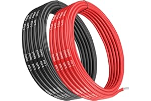 Makerfire Przewód silikonowy 10 G, 10 AWG 5,26 mm, kabel elektryczny 5 m, 2,5 m czarny i 2,5 m czerwony, elastyczny 1050 żył, 0,08 mm, ocynkowany drut miedziany do zdalnie sterowanych samochodów,