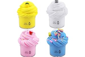 SIMUER 4 Pack DIY Butter Slime Kit with Yellow Color Pineapple Slime, Pink Watermelon Slime, Coffee Slime, Blue Candy Slime and White Cake Slime Clay Magique Scented Mud Stress Relief Sludge Toys