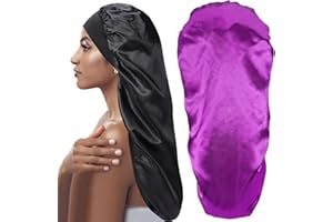 JEFHOMKIT 2 Stück Lange Satin Haarhaube,Satin Schlafmütze für Damen,Satin Haube Schlafmütze für Langes Lockiges Haar Schutz,Frauen Seide Nachtmütze zum Schlafen,für die Haarpflege