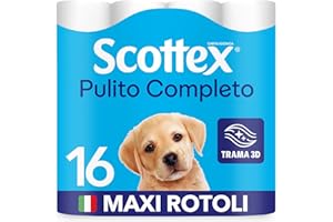 Scottex Pulito Completo Carta Igienica, Morbida e Resistente, Con fibre di Cotone, Fatto in Italia, 16 Rotoli Maxi