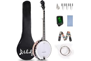 Mulucky 5 String Banjo - Large Size with 24 Brackets, Closed Solid Wood Back, Mahogany Resonator Banjos, Geared 5th Tuner, Gift Package with Beginner Kit - B1107