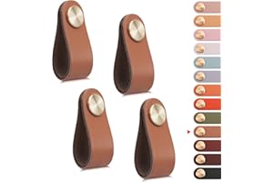 LEREATI 4pcs Leather Drawer Handles Drawer Knobs Kitchen Cupboard Handles Leather Drawer Pulls, Door Knobs for Cupboards, Wardrobe, Dresser, Closet (Light Coffee, Single Hole)