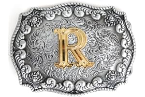 LKMY Hebillas de cinturón para hombre, letra inglesa, estilo occidental, letras del alfabeto de vaquero inicial, hebillas para cinturón para hombres Plateado R Talla única