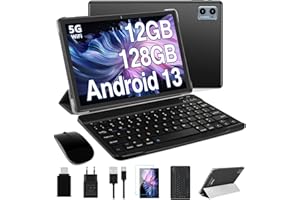 Oangcc 2024 Newest Android 13 Tablet 10 Pollici 12GB RAM+128GB ROM (TF 1TB),FHD 5G+2.4G WiFi, Octa Core Processore,Widget, 6000mAh, 5+8MP, BT 5.0, GPS, 2 in 1 con Mouse e Tastiera - Nero