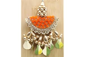 FEATHERS CREATION LTD Feathers Creation 1 Pair Of Indian Style Traditional Valvet Tassel Sew On Blouse Dori Edge (Latkan) (Orange)