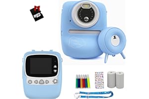 SENDI Aparat cyfrowy dla dzieci, 1080p, 2,4 cala, z kartą 32 GB, aparat natychmiastowy z kolorowymi długopisami, prezent dla 3, 4, 5, 6, 8, 7, 9 lat, dla chłopców i dziewczynek, niebieski