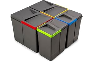 Emuca - Pojemniki do szuflady kuchennej Recycle, wysokość 266, 2x15L + 2x7L, Szaro-antracytowy plastik