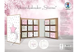 Ursus, libro de estrellas, de cartón kraft, material para un calendario, incluye papel decorativo, cinta de satén y números de Adviento, aprox. 22,4 x 16,1 x 5,3 cm, Rosa/Gris, talla única