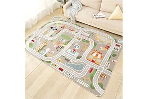 TYKTZXY Tappeto da gioco per bambini Street Car Univers Animal Blu Verde Grigio 10 Misure