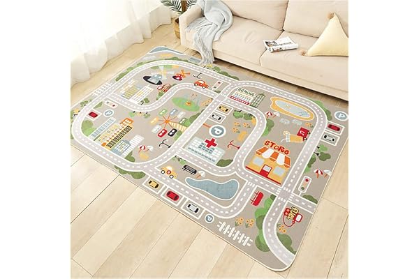 TYKTZXY Tapis pour Enfants Tapis de Jeu Street Car Univers Animal Bleu Vert Gris Gray 10 Tailles