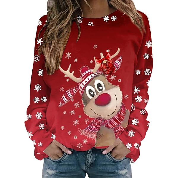 Daikascbny Maglia Donna Elegant Taglia Forti alla Moda Felpa Stampato Senza Cappuccio Pullover Tops da Natale Manica Lunga Grinch Natale Stampato per Il Tempo Libero Sportivo Maglione Natalizio Donna