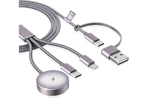 3 in 2 for Apple Watch Charger USB C - 4FT imodomio Travel Charging Cable for iPhone and iWatch Chargers, Nylon Braided Charger for Apple Watch Series 11/10/9 SE3/Ultra3 & iPhone 17/16/AirPods - Black