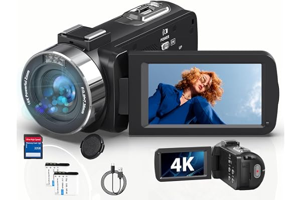 Caméscope 4K Caméra Vidéo, HD 80MP 30FPS Vision Nocturne Infrarouge Zoom Numérique 18X Webcam Camescope, 3,0’’ Pouces Rotation à Écran IPS Vlogging Cameras pour Youtube avec 2 Piles, Carte SD 32Go