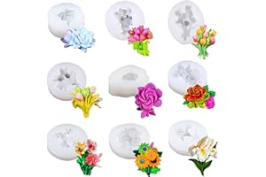 Attuslla 9 Pz Stampi in Silicone Fiori 3D Stampi in Silicone per Resina, Stampo a Forma di Fiore Rosa in Silicone Stampo di Rosa Candela in Resina per Torta Cioccolato Sapone Candela