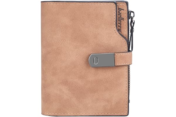 HNOOM Porte Monnaie Femme en Cuir PU Porte Feuilles pour Femme Court Lisse et Souple Petit Portefeuille Femme avec 16 Emplacements Cartes et Zippé Pochette à Monnaie (Marron-S)