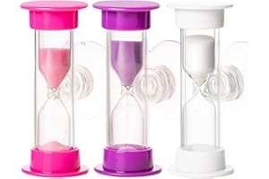 TEMPLE LODGE 3PC Tooth Brushing 2 Min Sand Timer with Suction Cap, Dental Timer for Kids. Countdown, for Healthy Teeth (Pink, Purple & White)