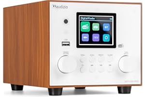 Audizio Vieste - Radio Dab+/FM con Bluetooth, subwoofer y Sonido Bass, Altavoz estéreo, Reloj Despertador con función Snooze, Streaming inalámbrico, Acabado Blanco Elegante