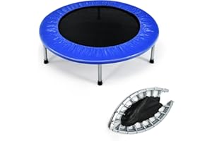 KOMFOTTEU Mini trampolina Ø96 cm, składane elastyczne łóżko fitness, trampolina dla dzieci o pojemności 150 kg, z antypoślizgowymi stopami do treningu wewnątrz i na zewnątrz