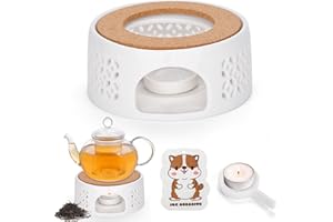 ZUSUZU Scalda Teiera in Ceramica,Fornello per Teiera con Portacandela e Spugna per la Pulizia,Design Scolpito Vuoto,Antiscivolo e Resistente al Calore,Scaldateiera per Mantenere Caldi Tè,Caffè e Latte