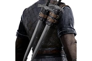 HiiFeuer Espada medieval de cuero de imitación doble espalda Rana, Funda ajustable para espada Mercenary, Funda Espada Espalda Edad Media