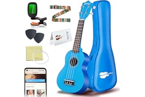 EVERJOYS Soprano Ukulele, 21 pouces Ukulélé Hawaïen Kit pour Adulte Enfant avec Yukulele Housse, supplémentaire Cordes, Accordeur, Sangle, Recueil de Chansons